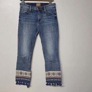 DRIFTWOOD DENIM Colette Aztec Mexican Southwestern Serape Fringe Crop Jeans 27